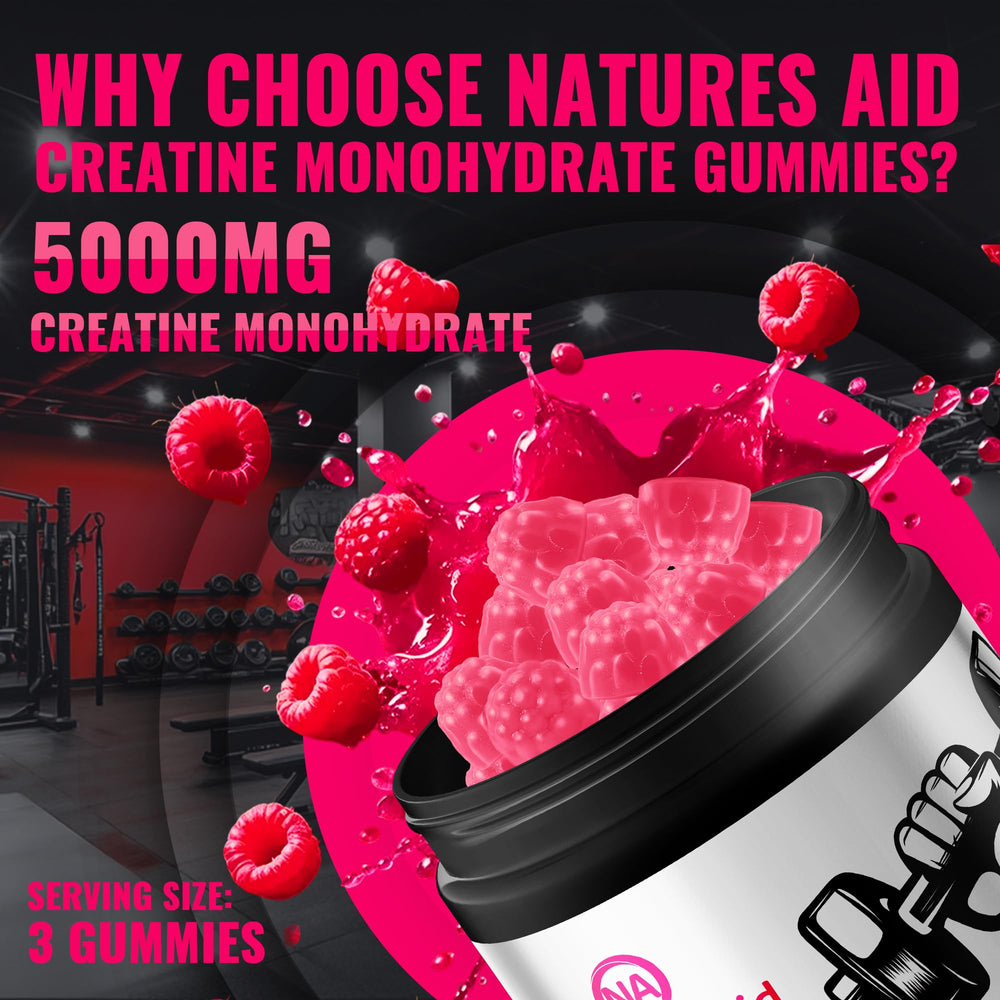 Natures Aid Creatine Gummy vegan label indicates gelatin-free and sugar-free convenience