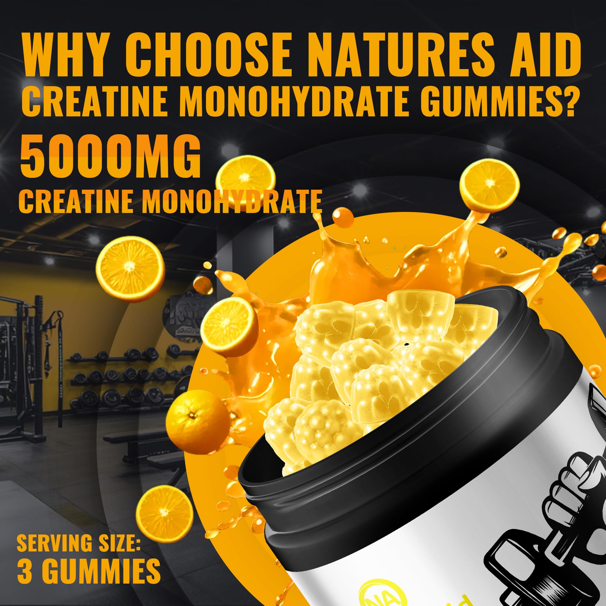 Natures Aid Creatine Gummy vegan and sugar-free packaging highlights