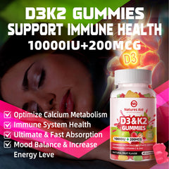 Peach-flavored vegan gummies with D3K2 and vitamin C.