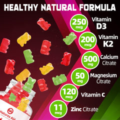 Gummy close-up highlights texture and peach flavor of Natures Aid D3K2.