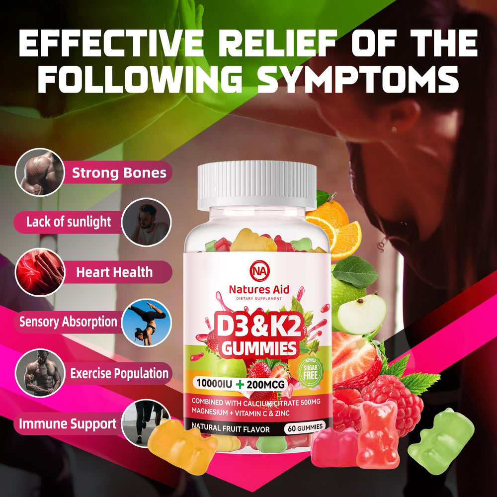 Nutrition panel on Natures Aid D3K2 gummies shows calcium and magnesium.