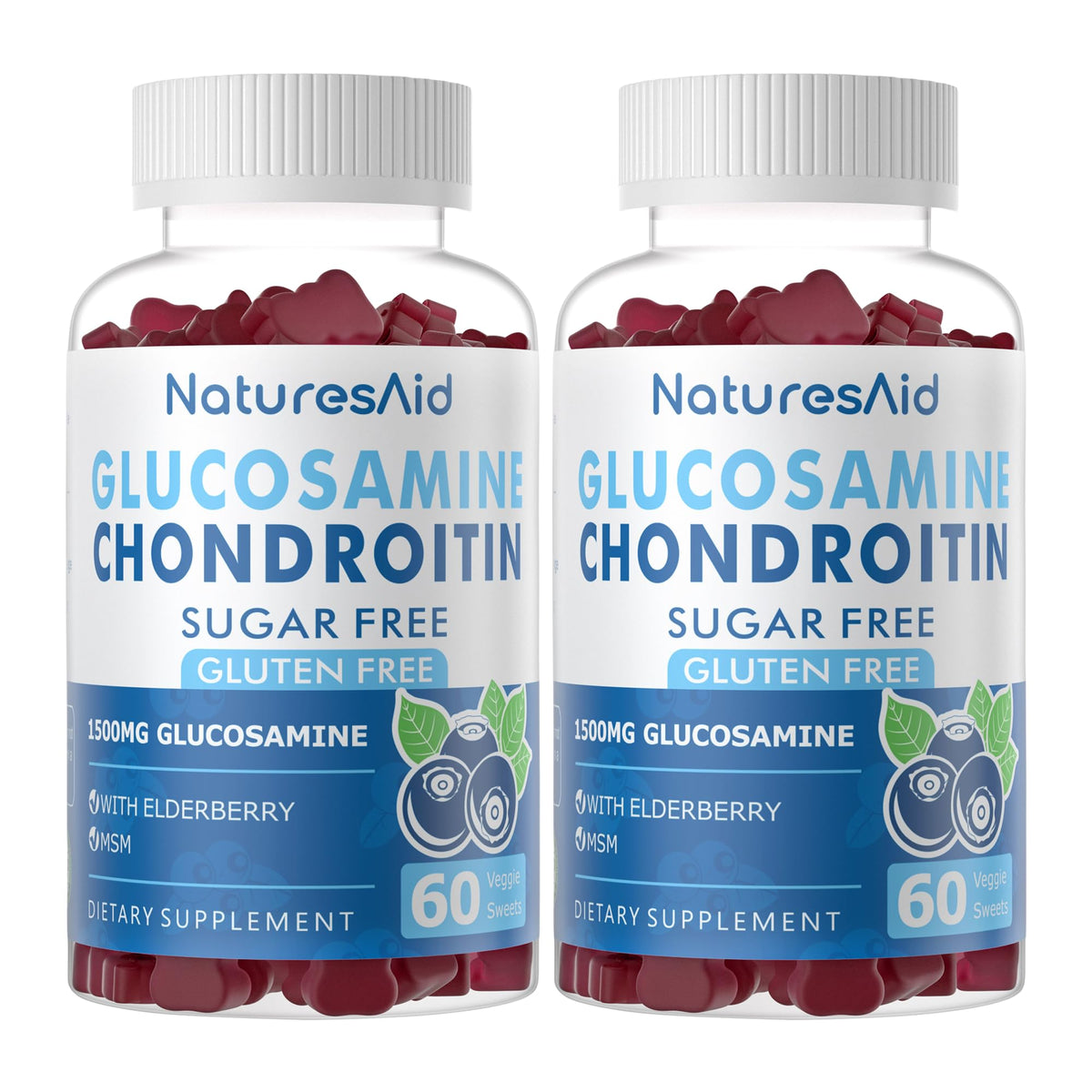 Natures Aid glucosamine chondroitin gummies in a jar for joint comfort.