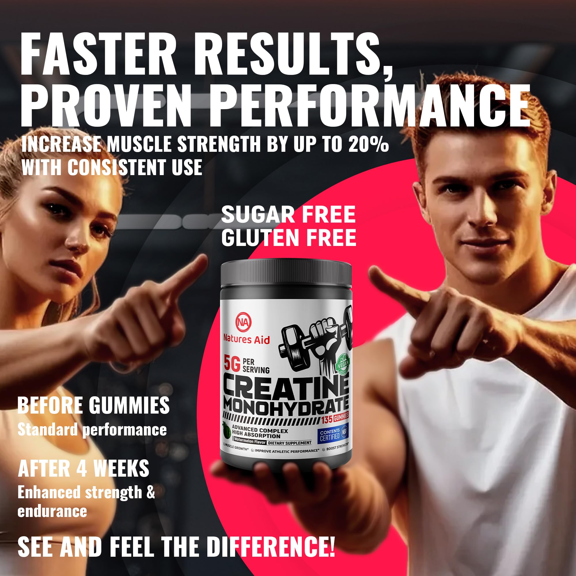 Natures Aid muscle recovery gummies suggest convenient post-workout support.