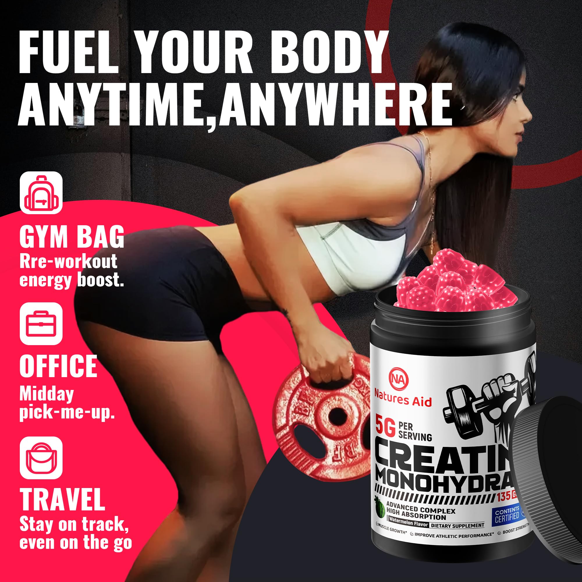 Natures Aid pre-workout energy gummies ready for on-the-go training.