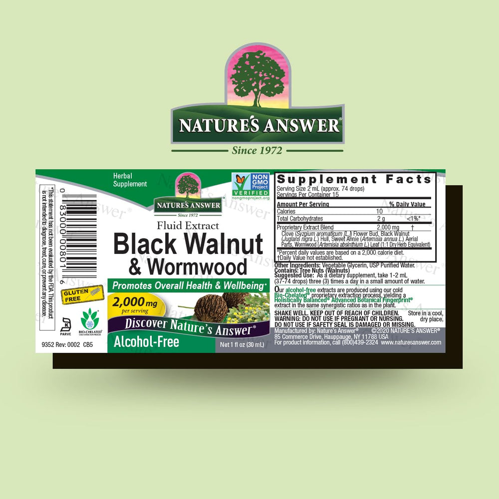 Nature's Answer alcohol-free pour shows convenient dosing for daily use.