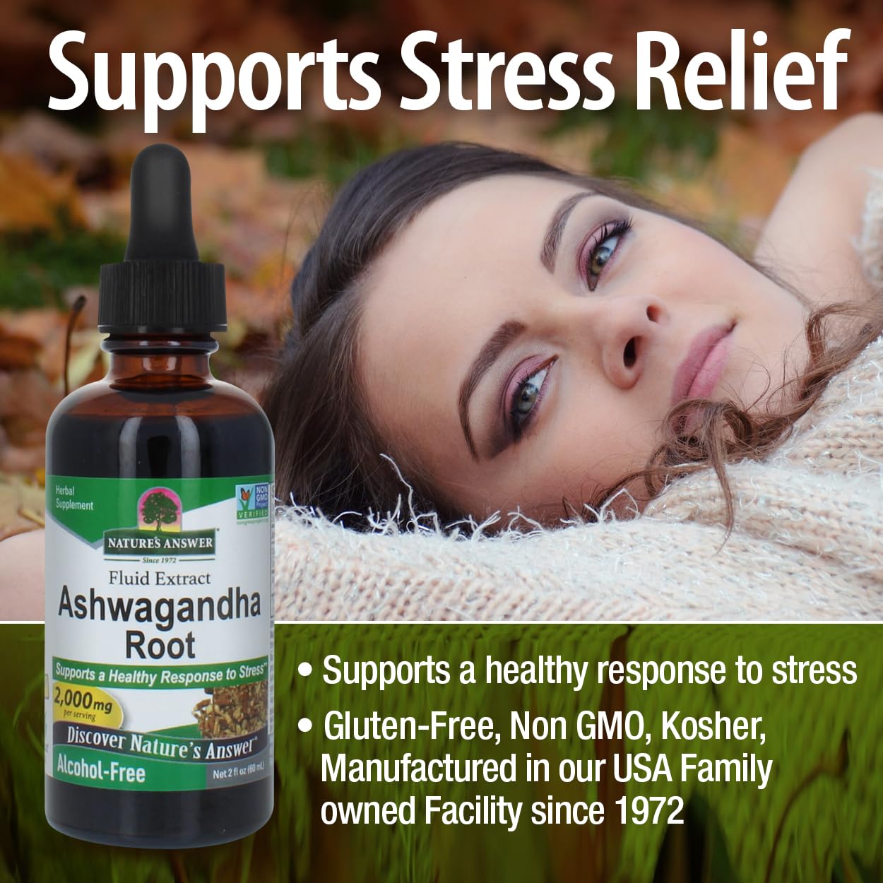 Nature's Answer Ashwagandha Root ingredients highlight alcohol-free extract.