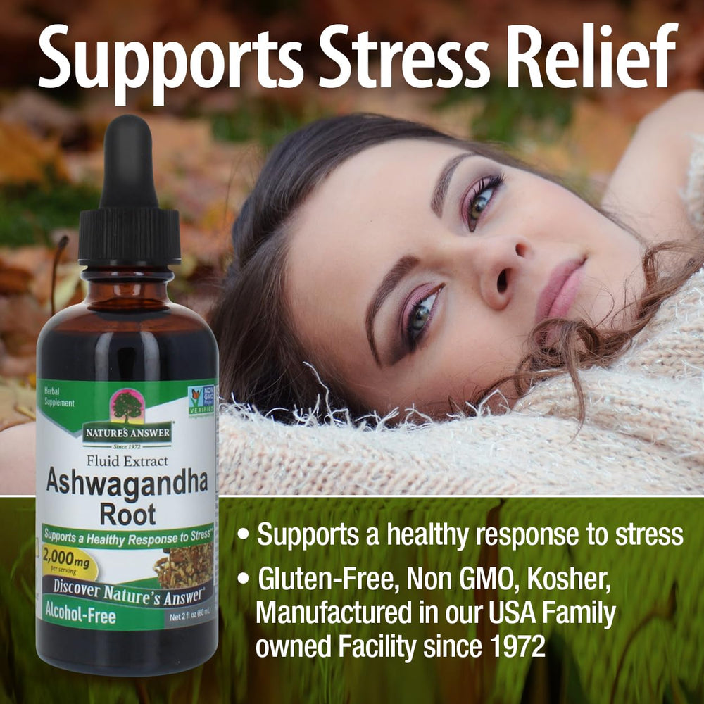 Nature's Answer Ashwagandha Root ingredients highlight alcohol-free extract.