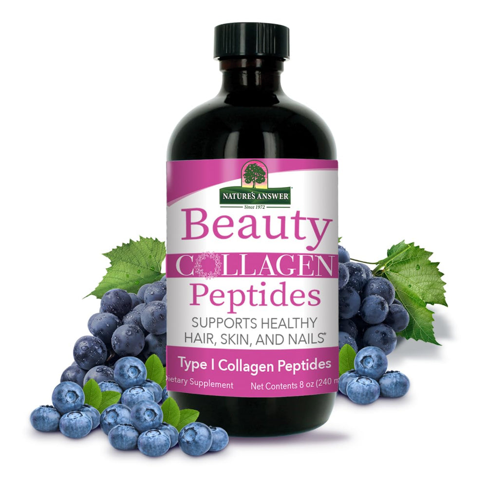 Nature's Answer Beauty Collagen Peptides bottle promotes a radiant look with marine collagen