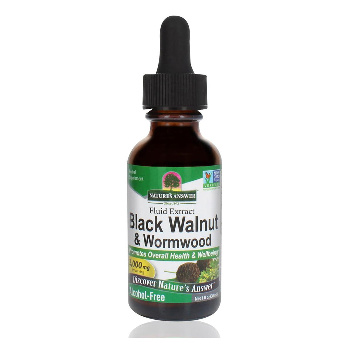 Nature's Answer Black Walnut and Wormwood extract bottle for natural digestion support.