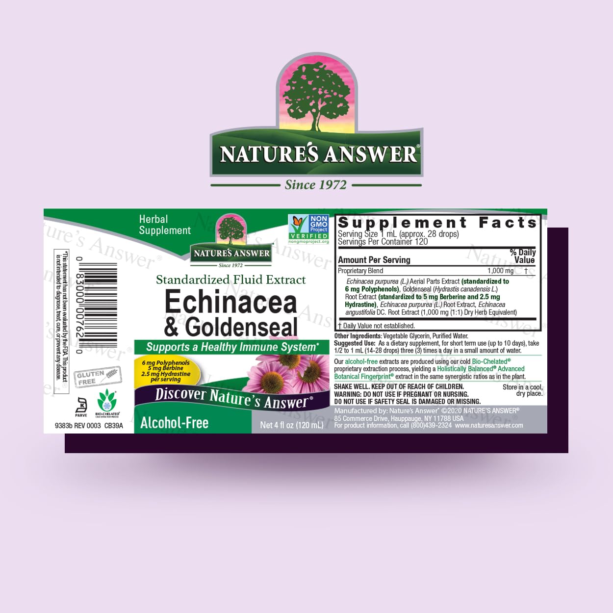 Nature's Answer Echinacea and Goldenseal dropper above glass for precise dosing