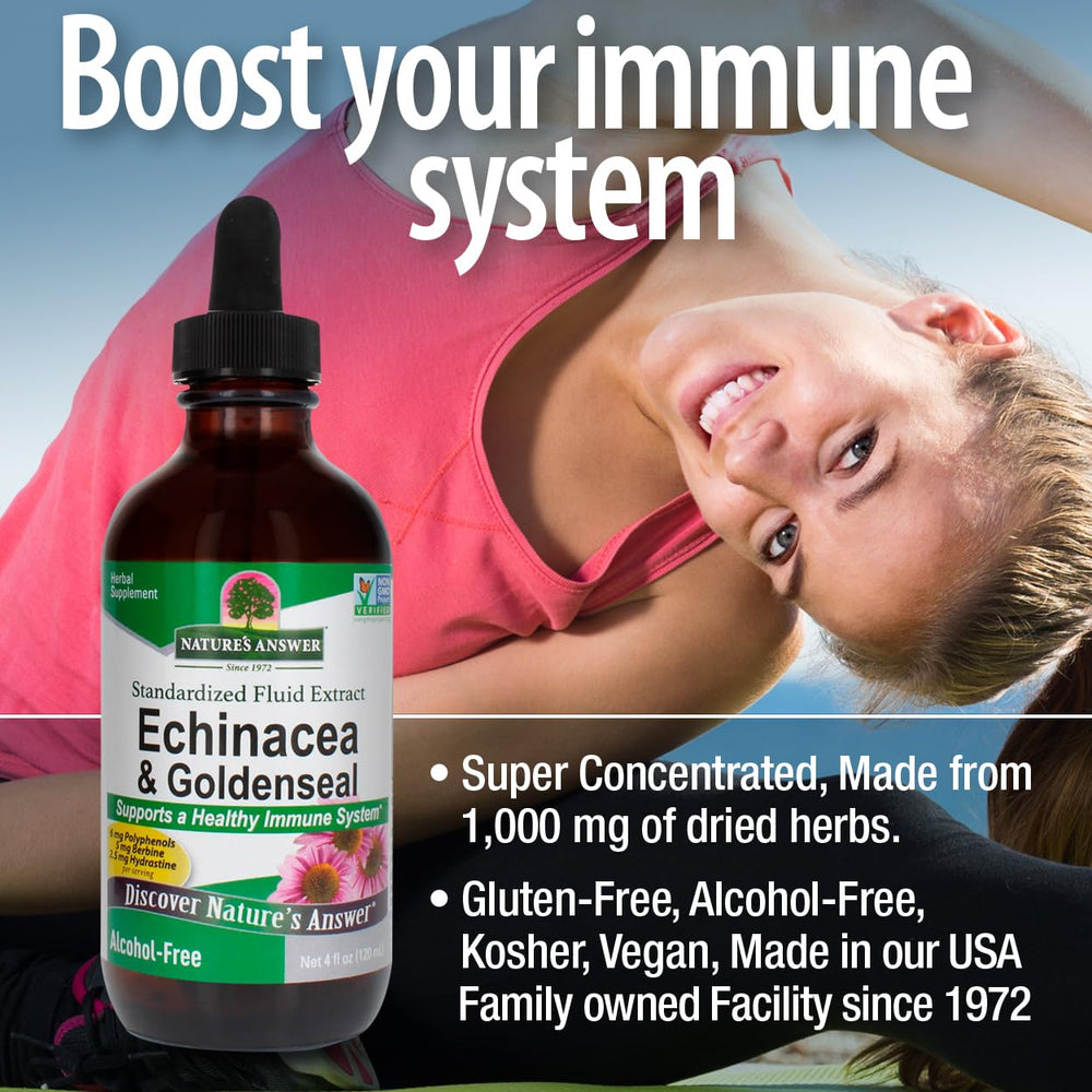 Packaging of Nature's Answer Echinacea and Goldenseal with clear label