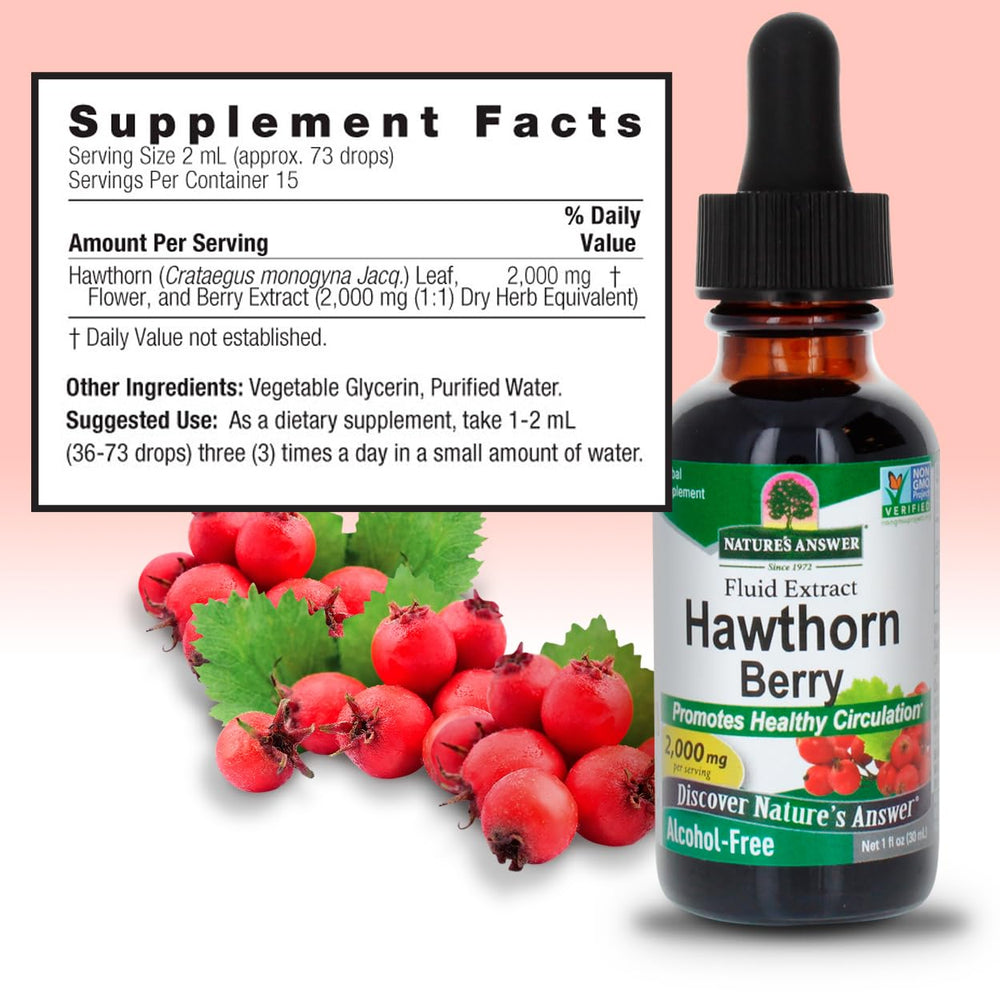 Nature's Answer Hawthorn Berries liquid drops ready for controlled daily use.