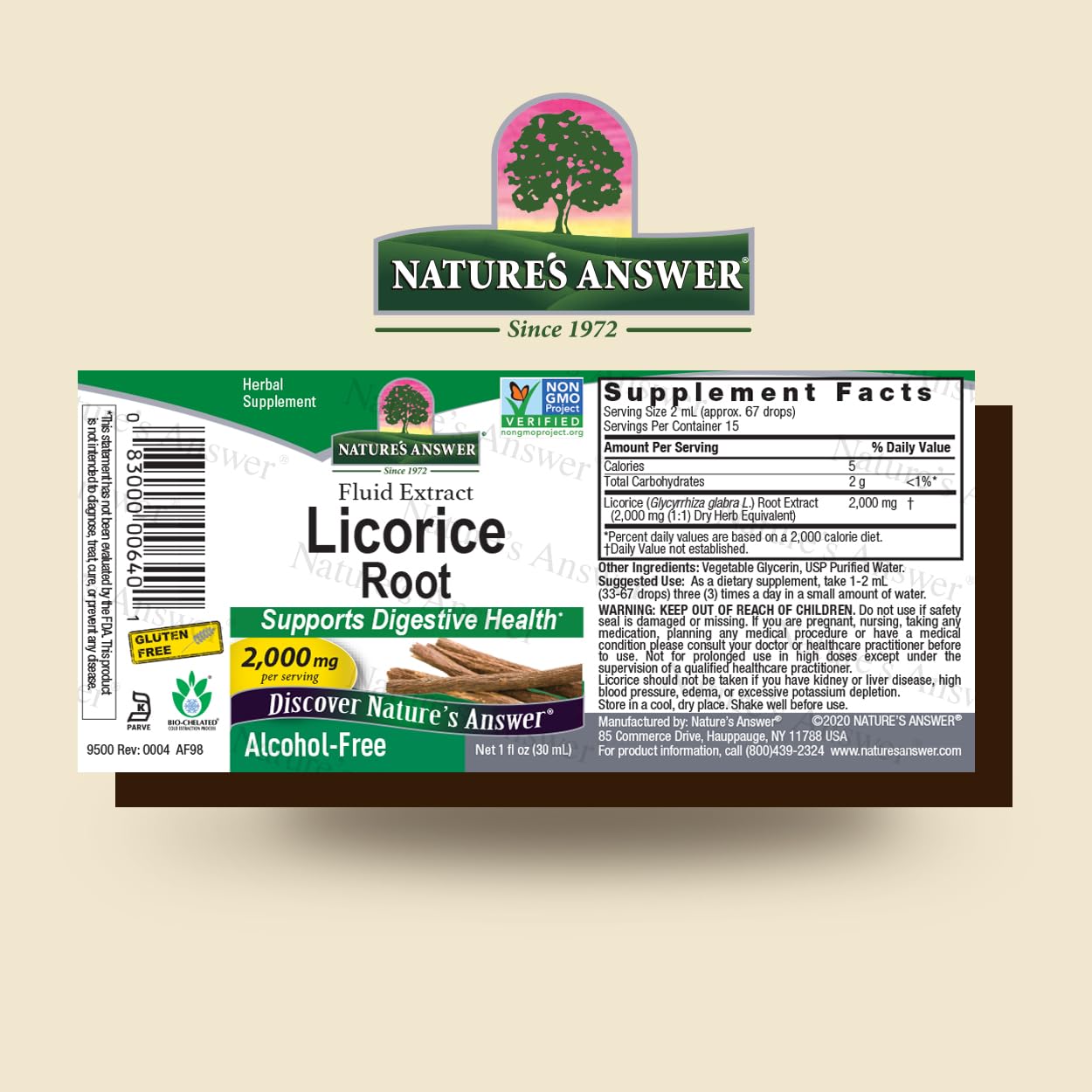 Nature's Answer Licorice Root bottle label with product details