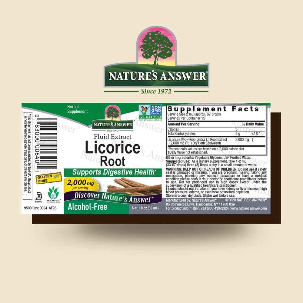 Nature's Answer Licorice Root bottle label with product details