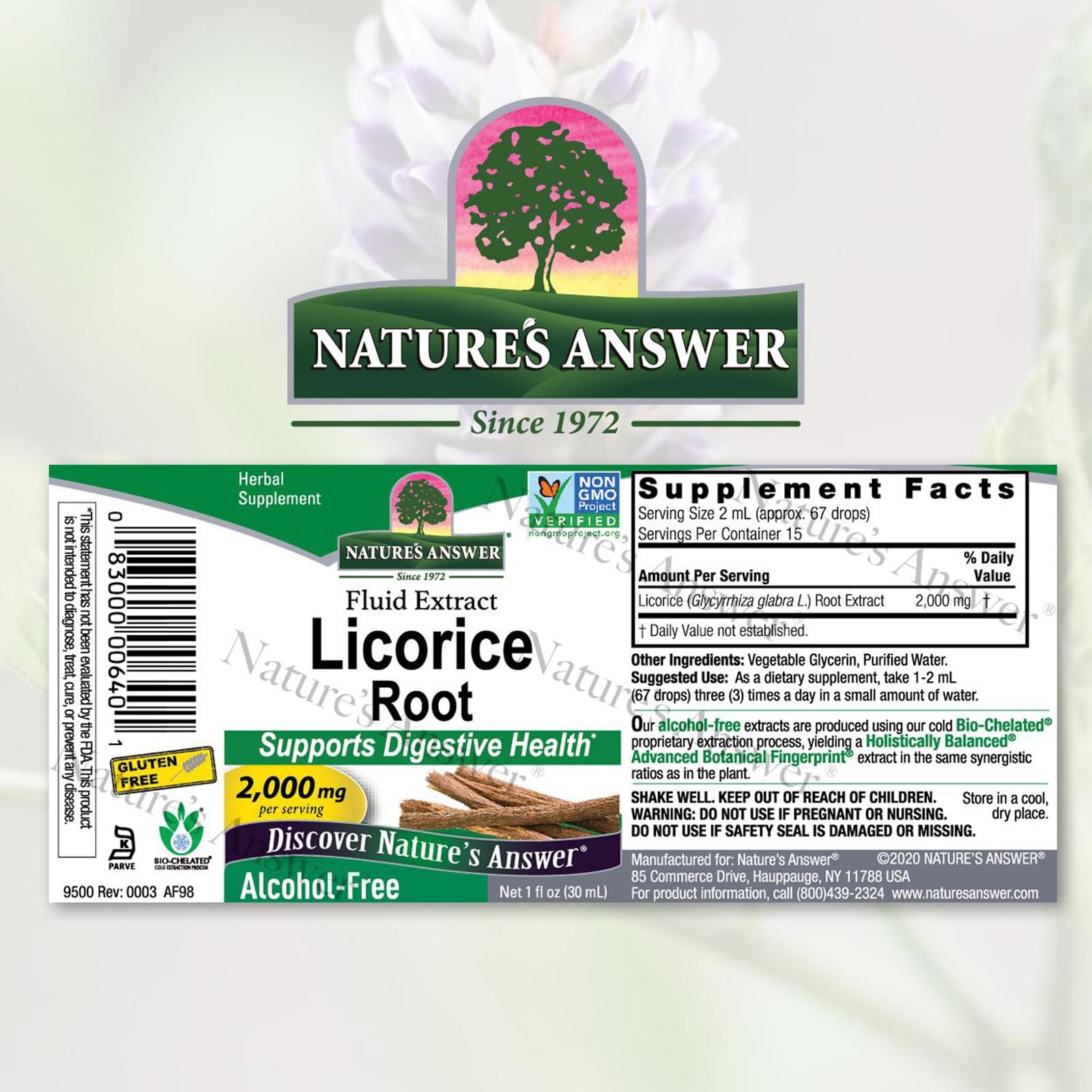 Nature's Answer Licorice Root dropper-dispense image illustrating alcohol-free extract ready for daily use