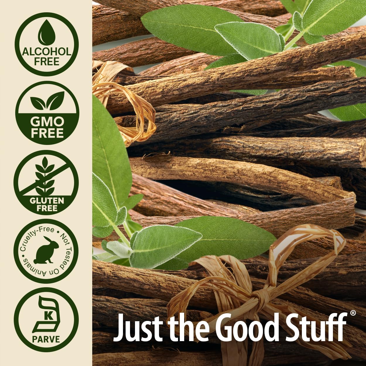Nature's Answer Licorice Root packaging highlights kosher and vegan features