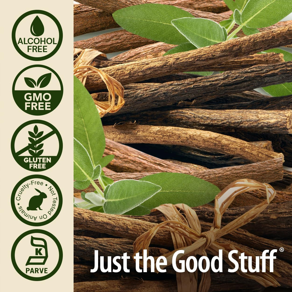 Nature's Answer Licorice Root packaging highlights kosher and vegan features