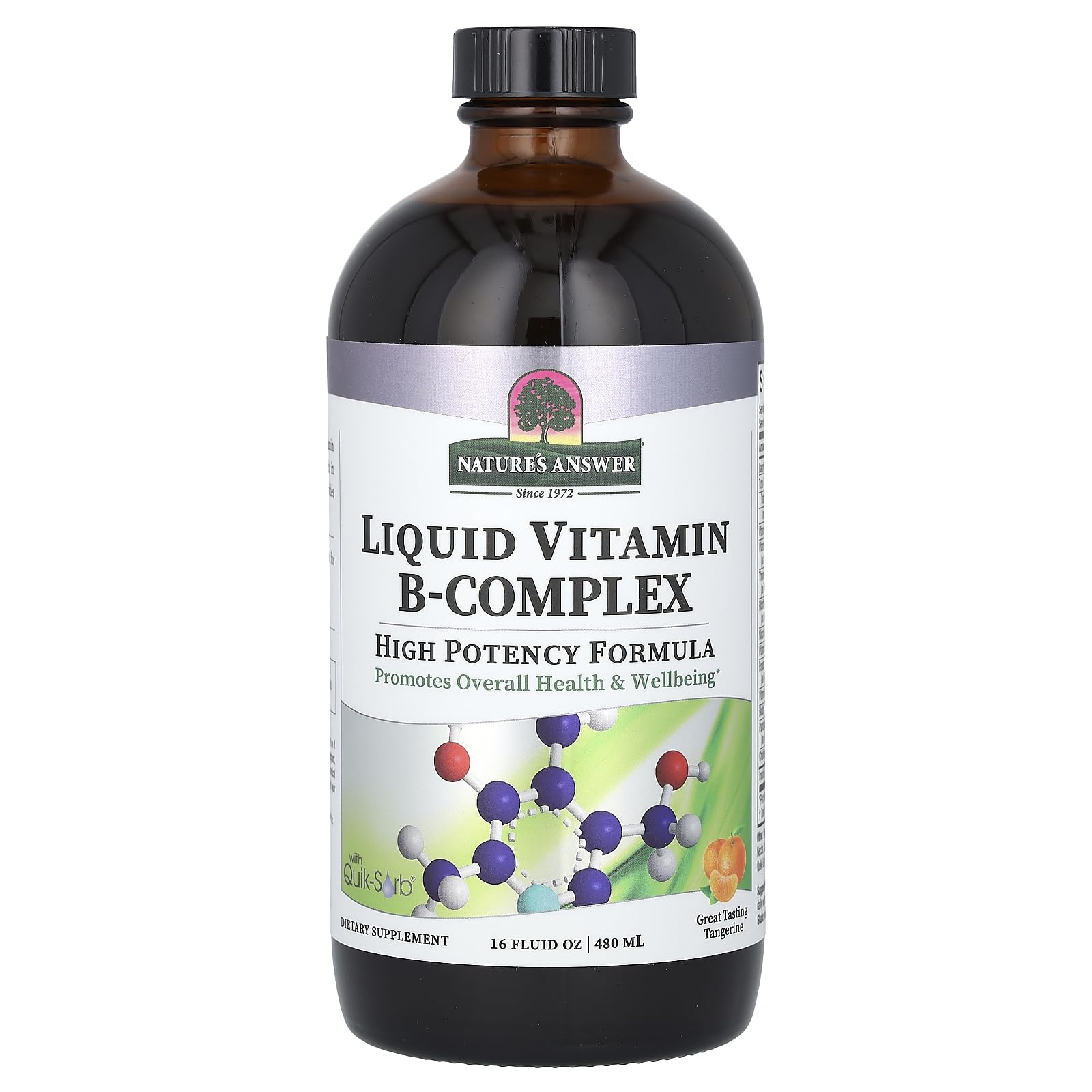 Nature's Answer Liquid B-Complex bottle pouring to highlight fast absorption.