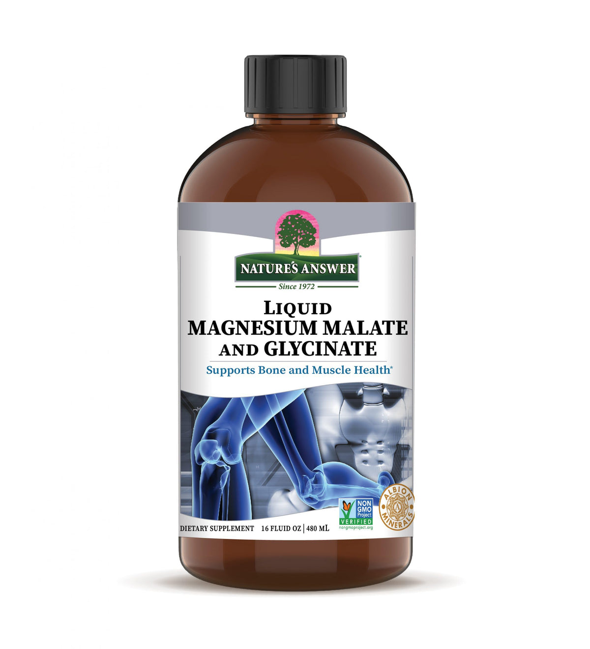Nature's Answer liquid magnesium bottle pour supports muscle and heart health with fast absorption
