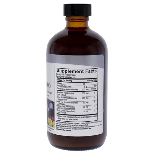 Nature's Answer Liquid Vitamin C 1000mg label closeup with rose hips and bioflavonoids for wellness