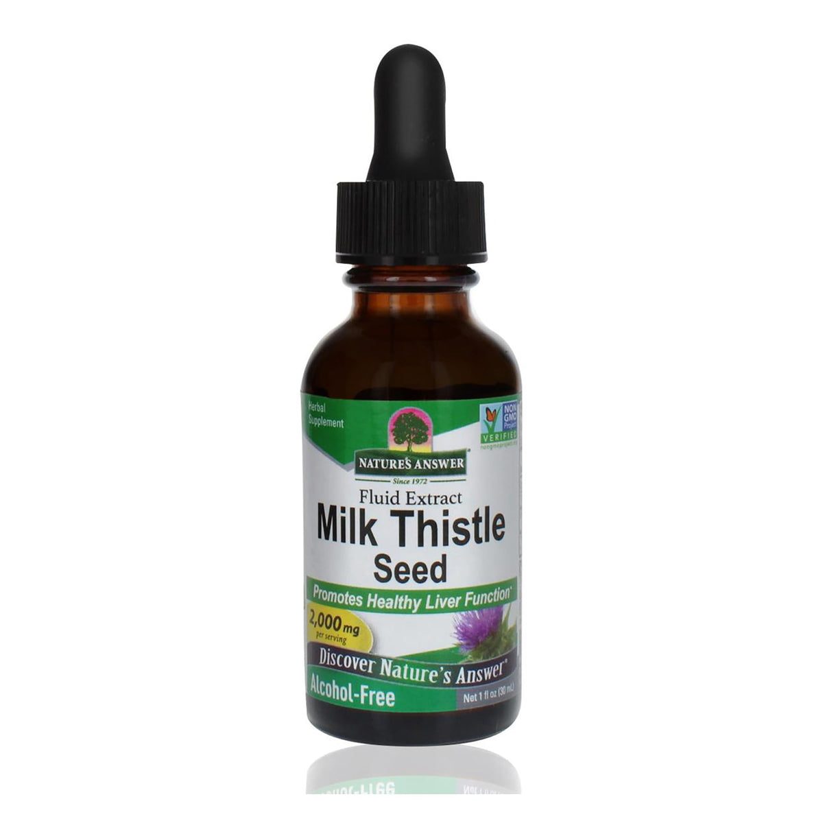 Nature's Answer Milk Thistle alcohol-free extract bottle showing premium liver-support formula