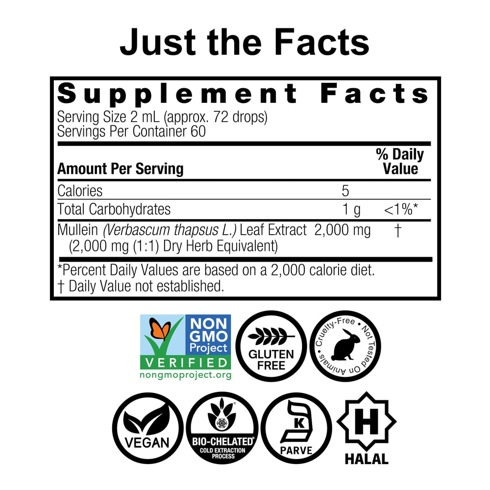 Nature’s Answer Mullein Leaf Extract label close-up highlighting alcohol-free herbal blend