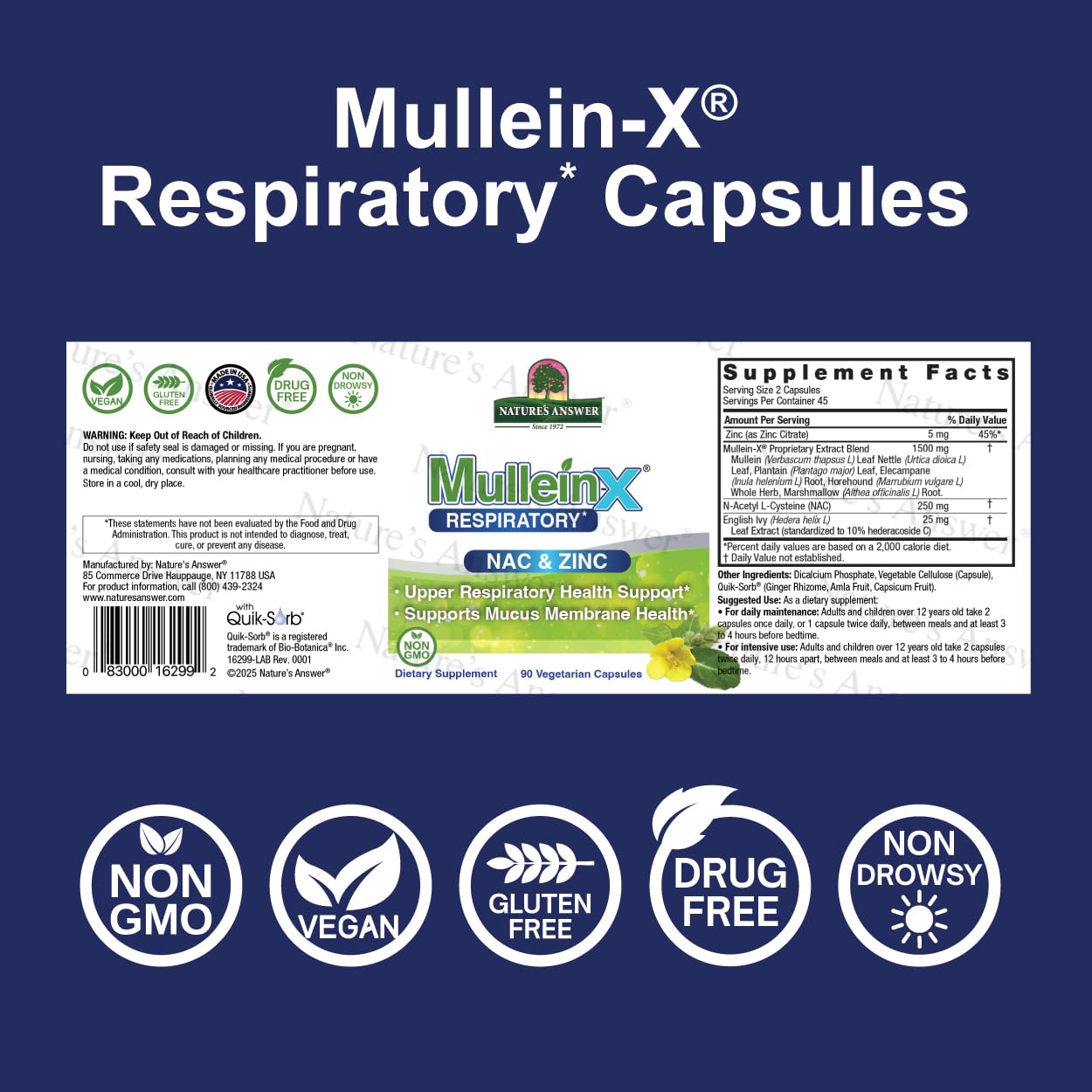 Nature's Answer MulleinX capsules closeup highlighting convenient daily capsules