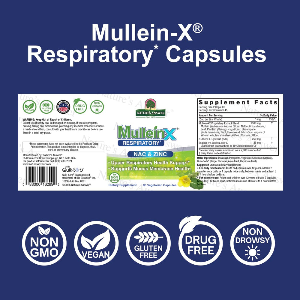 Nature's Answer MulleinX capsules closeup highlighting convenient daily capsules