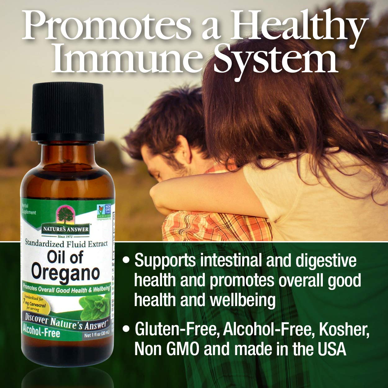 Nature's Answer Oil of Oregano Leaf pouring demonstrates easy daily use.