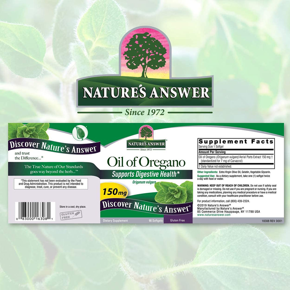 Capsule closeup shows 150 mg softgels designed for daily immune and digestive support.