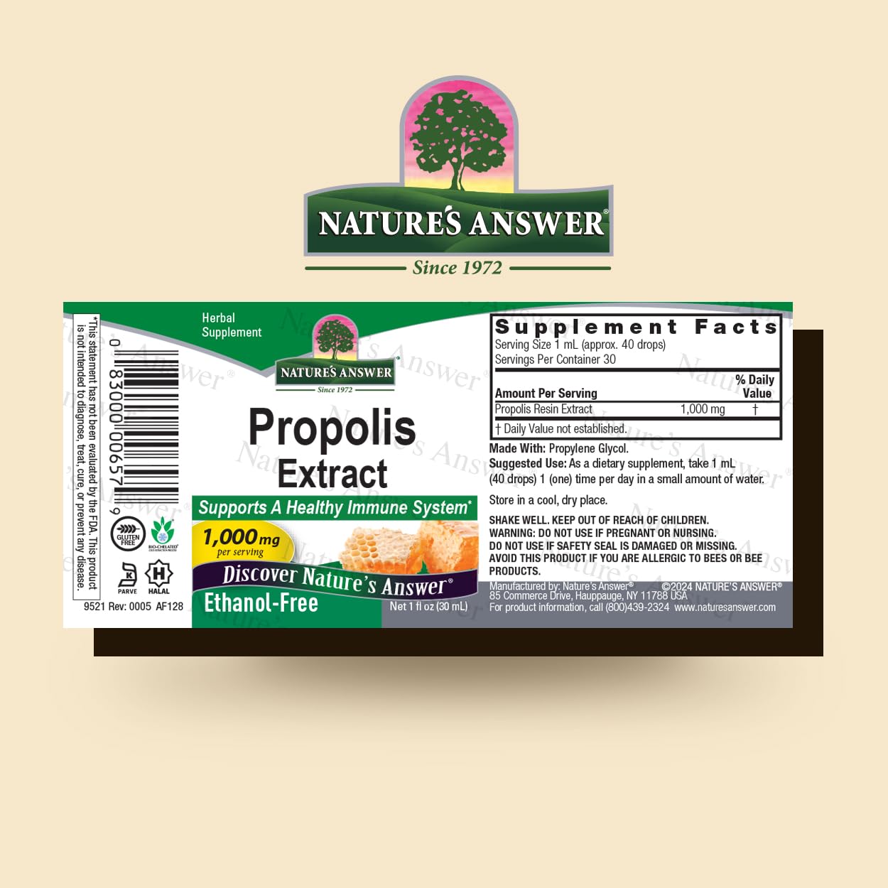 Drops of Nature's Answer Propolis Resin Extract ready for on-the-go use.