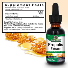 Pouring Nature's Answer Propolis Resin Extract shows convenient dose application.