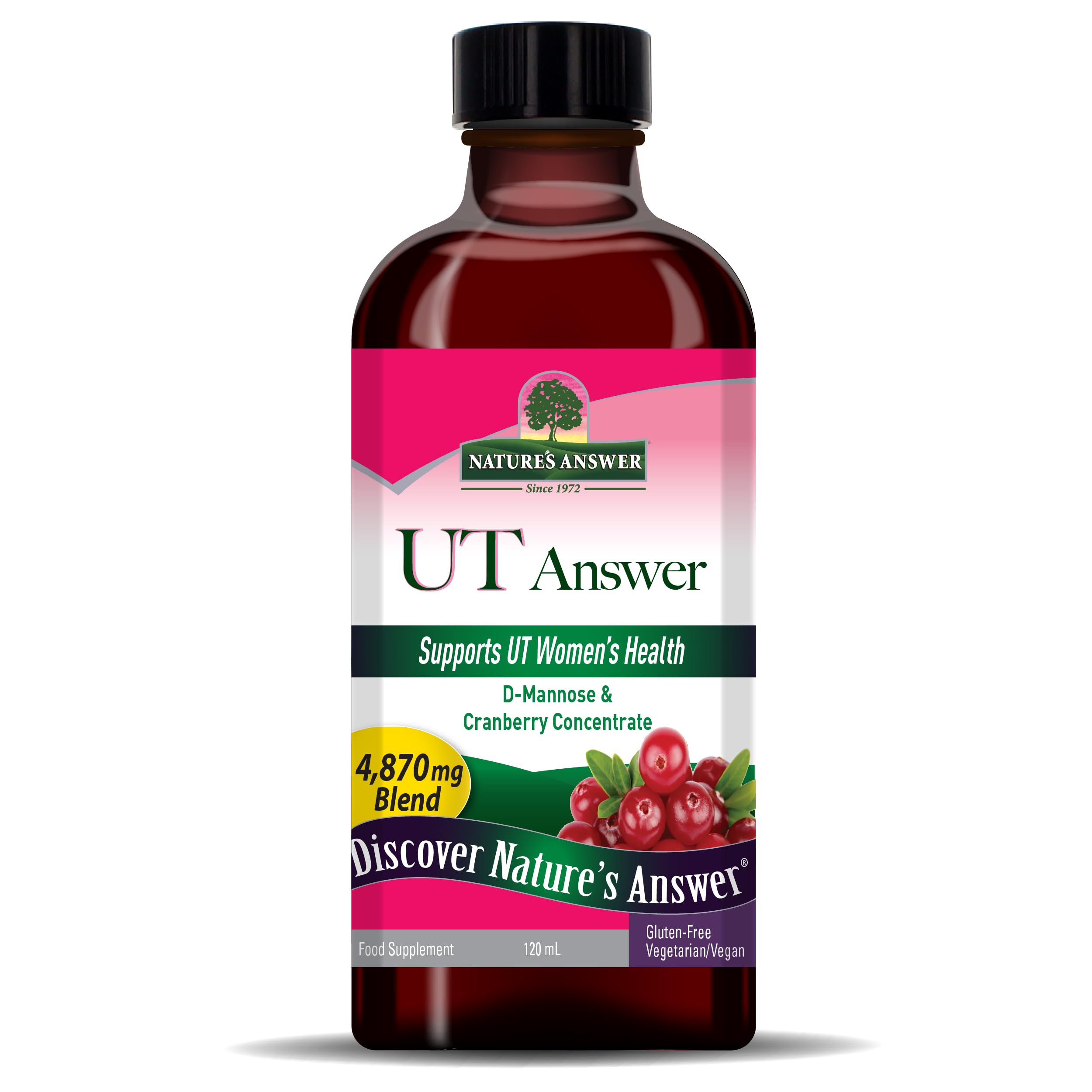 Nature's Answer UT Answer bottle with cranberry-D-mannose blend for urinary health