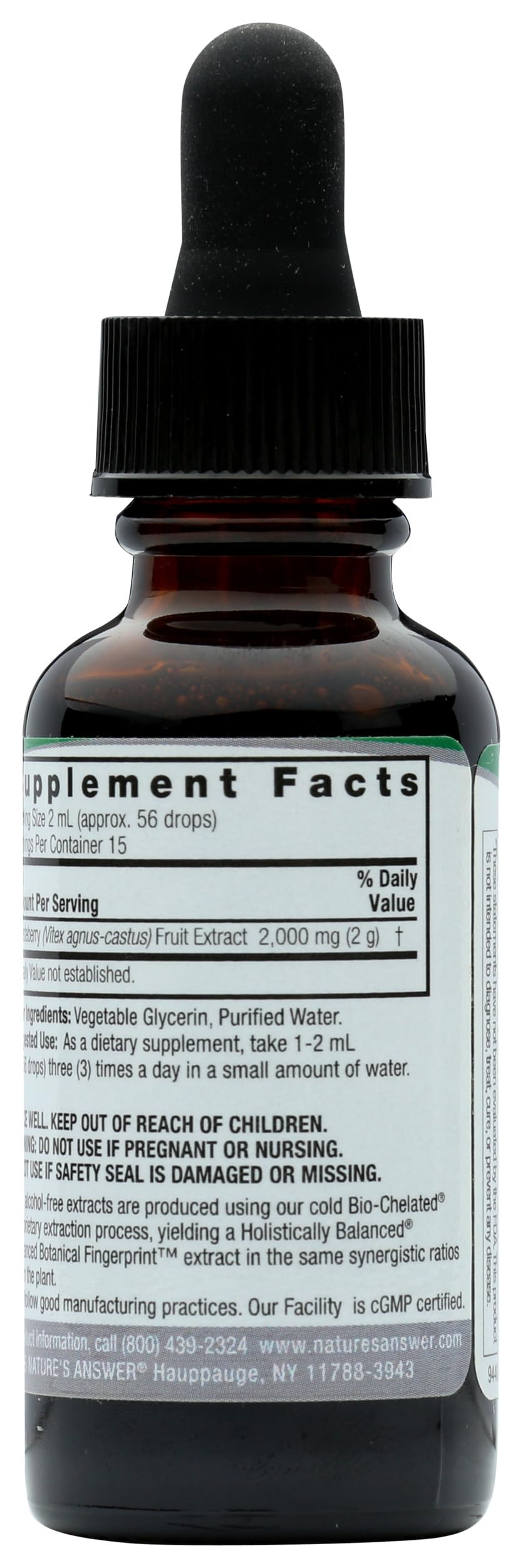 Nature's Answer Vitex Berry bottle pour demonstrates convenient daily serving