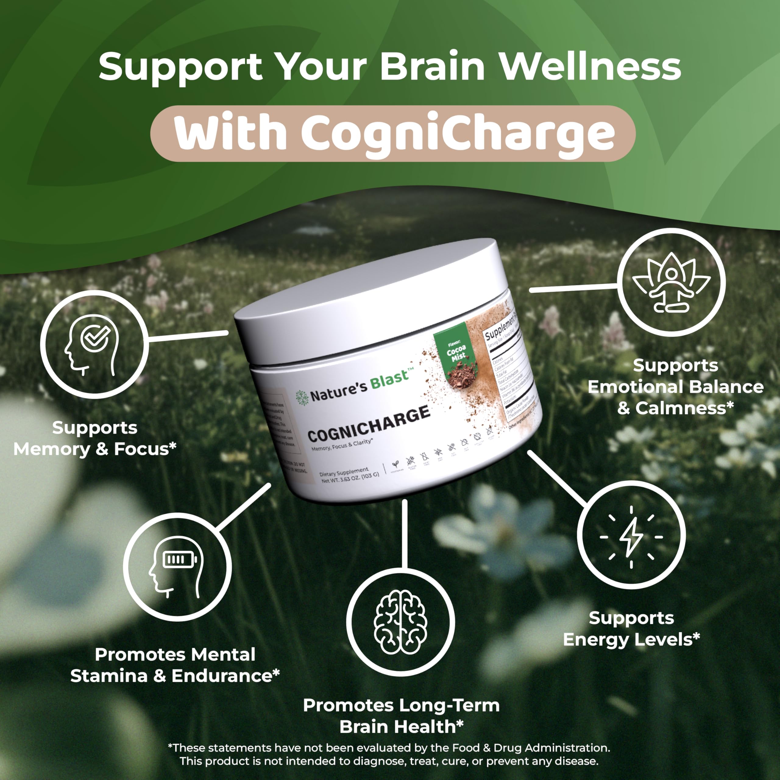 NATURES BLAST CogniCharge usa quality seal indicating USA-made