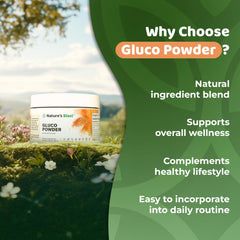 NATURES BLAST Gluco-Powder dissolves in water for a refreshing morning boost.