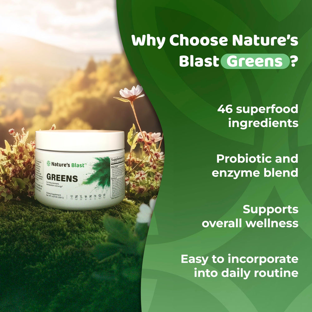 NATURES BLAST Greens powder poured for a smooth green drink