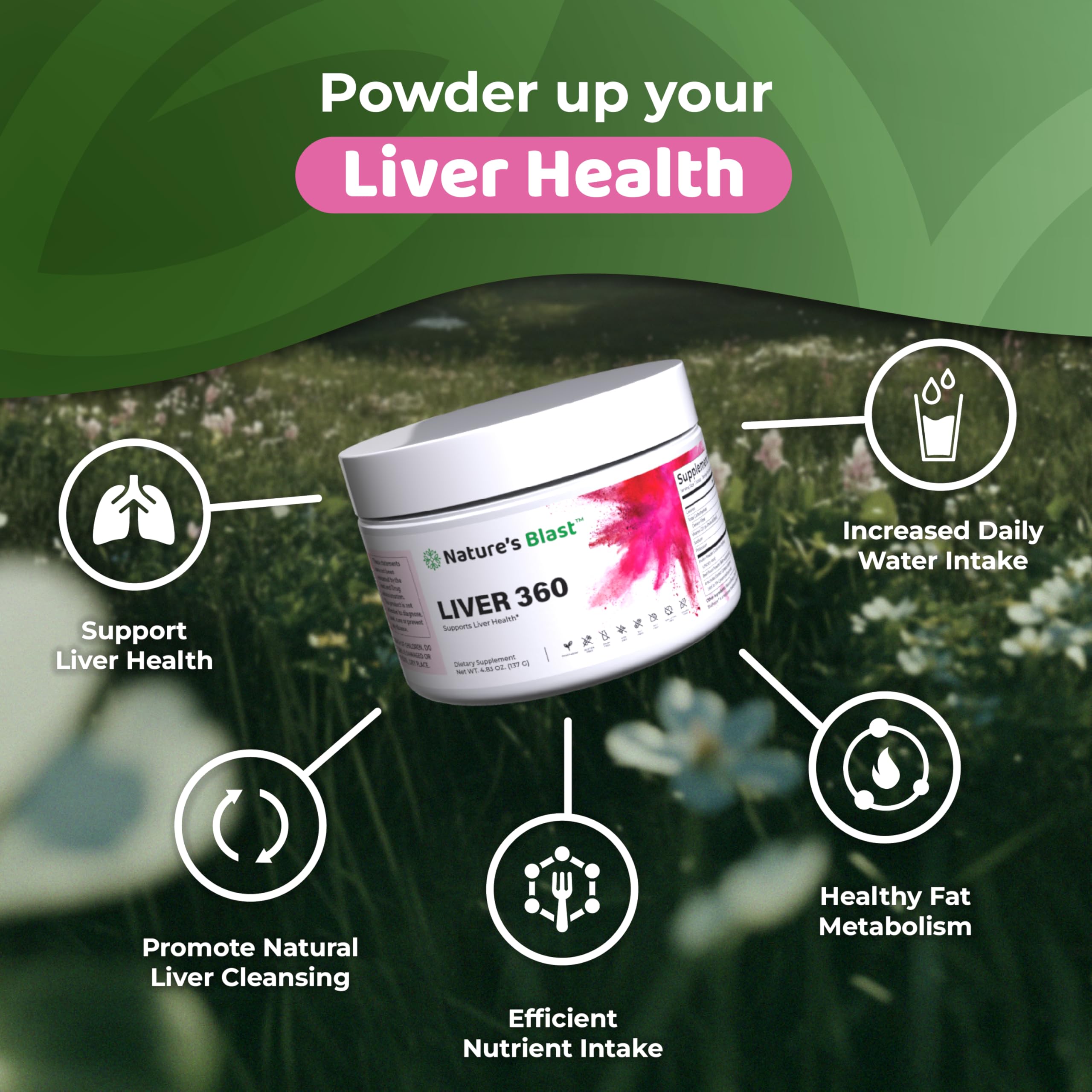NATURES BLAST Liver 360 USA-made label communicates quality and ingredient traceability.