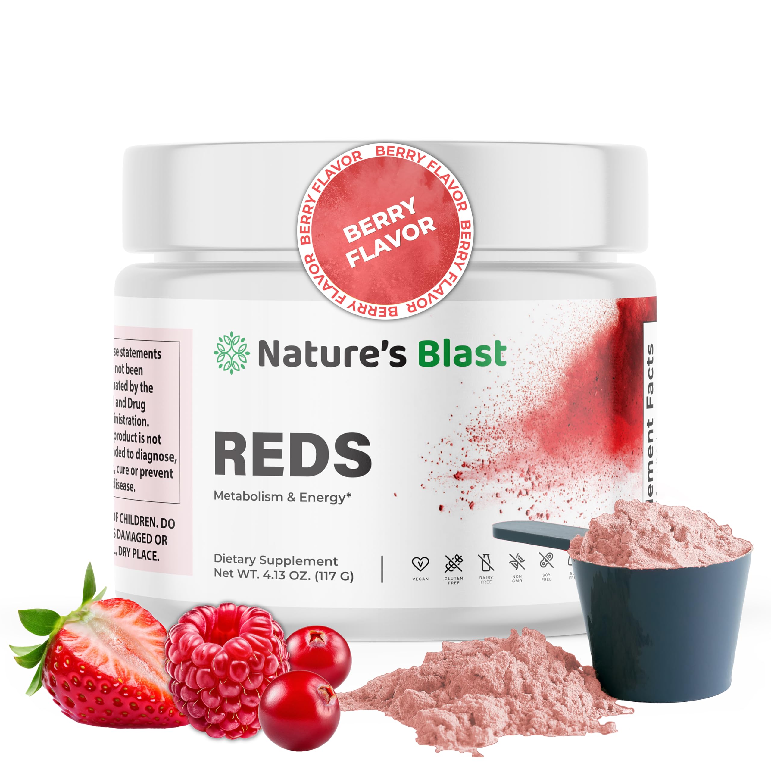 NATURES BLAST Reds bottle pour for a quick morning energy boost.