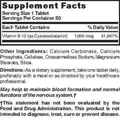 Nature's Blend B12 tablets label front highlighting gluten-free and preservative-free formula