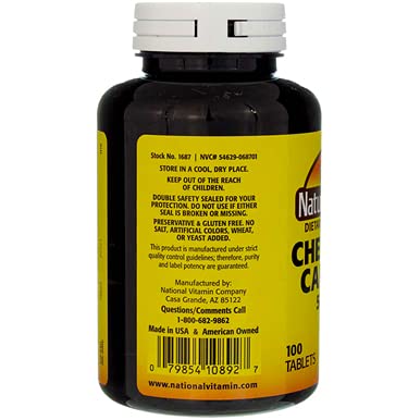 Nature's Blend gluten-free label close-up on calcium chew bottle