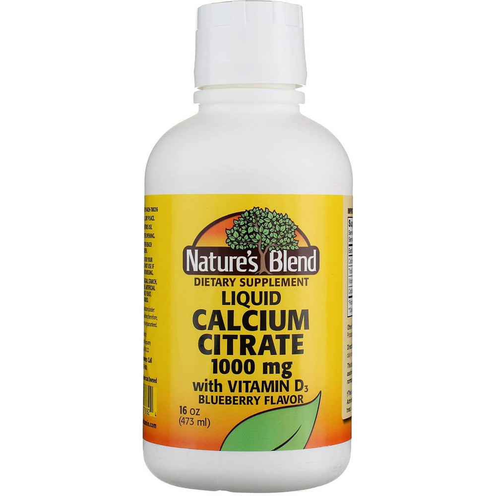 Nature's Blend calcium citrate with D3 blue bottle offers easy daily calcium intake.