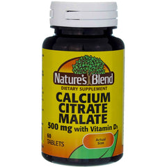 Nature's Blend Calcium Citrate Malate 500 mg tablets bottle front for daily bone health