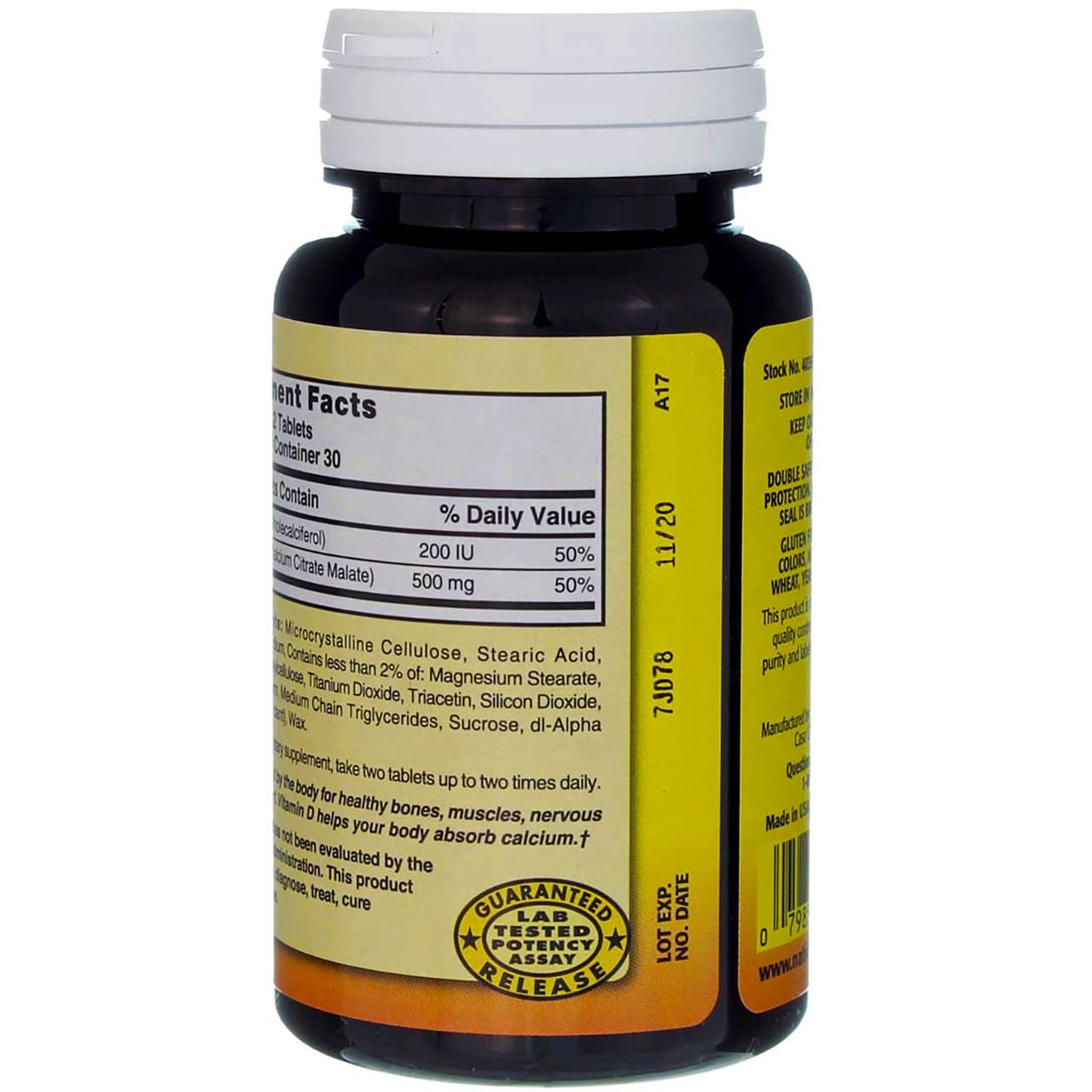 Nature's Blend Calcium Citrate Malate 500 mg gluten-free packaging label on box