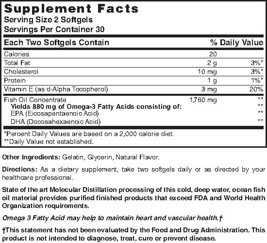 Nature's Blend Fish Oil softgels close-up, highlighting gluten-free omega-3 supplement.