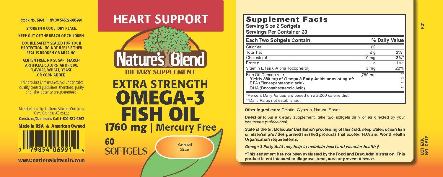 Nature's Blend Fish Oil softgels 60-count for convenient daily omega-3 intake.