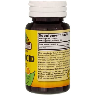 Nature's Blend Folic Acid 1000mcg tablets on shelf ready for daily use.