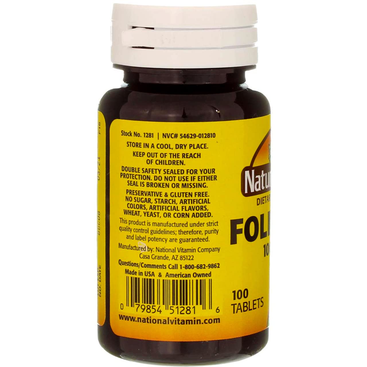 Nature's Blend Folic Acid 4-pack box shows pack quantity for convenient refills