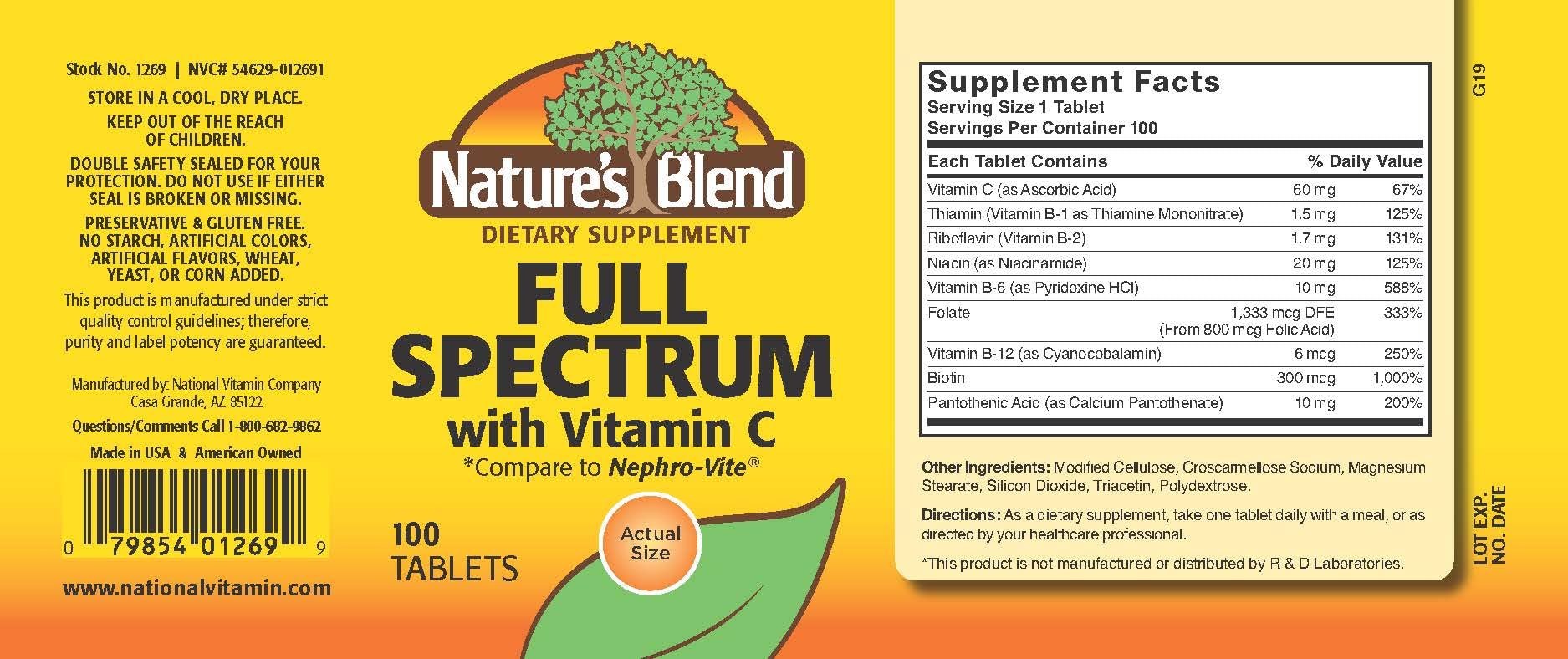 Nature's Blend Full Spectrum B label close-up for vitamin content visibility.