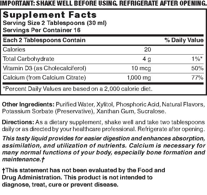 Nature's Blend Liquid Calcium Citrate blueberry label provides clear ingredient details for informed choices